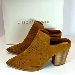 Gibson Latimer Women’s Tan Mules Block Heels Close Toe Shoes Suede Leather 10 M